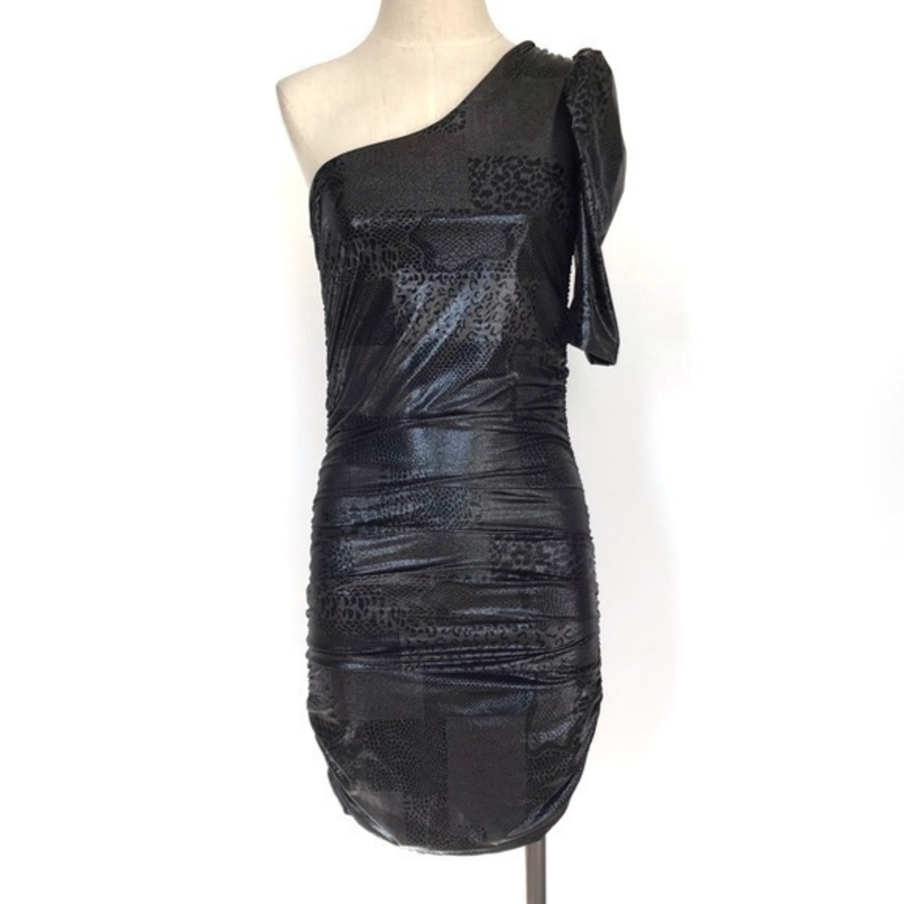 Frederick's of Hollywood Black Animal Print One Shoulder Mini Dress Size Small